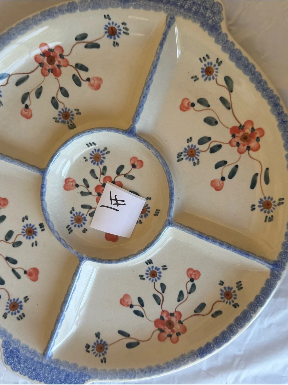 Vintage Polish Pottery Divided Serving Dish Pink And Blue